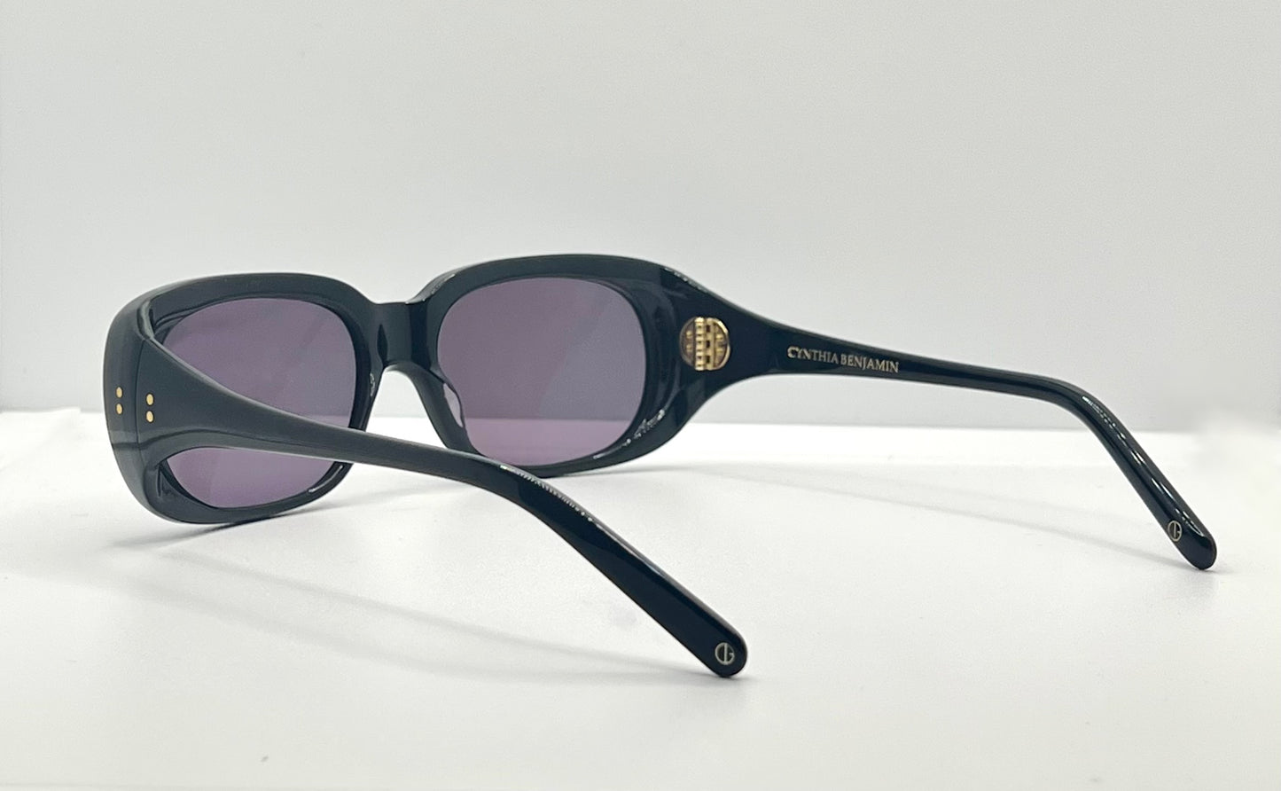 CYNTHIA BENJAMIN “SID” Handmade Sunglasses – Deep Navy Acetate with Violet Lenses – Brand New Full Kit