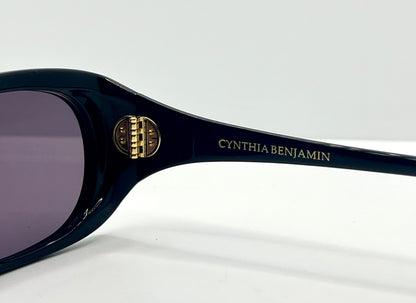 CYNTHIA BENJAMIN “SID” Handmade Sunglasses – Deep Navy Acetate with Violet Lenses – Brand New Full Kit
