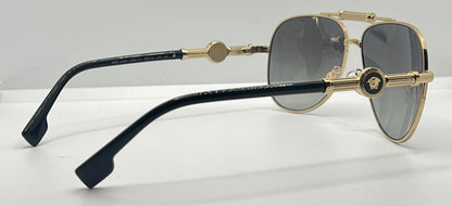 Versace 2236 1002|11 Gold Black Aviator Sunglasses Grey Gradient Made In Italy Nos
