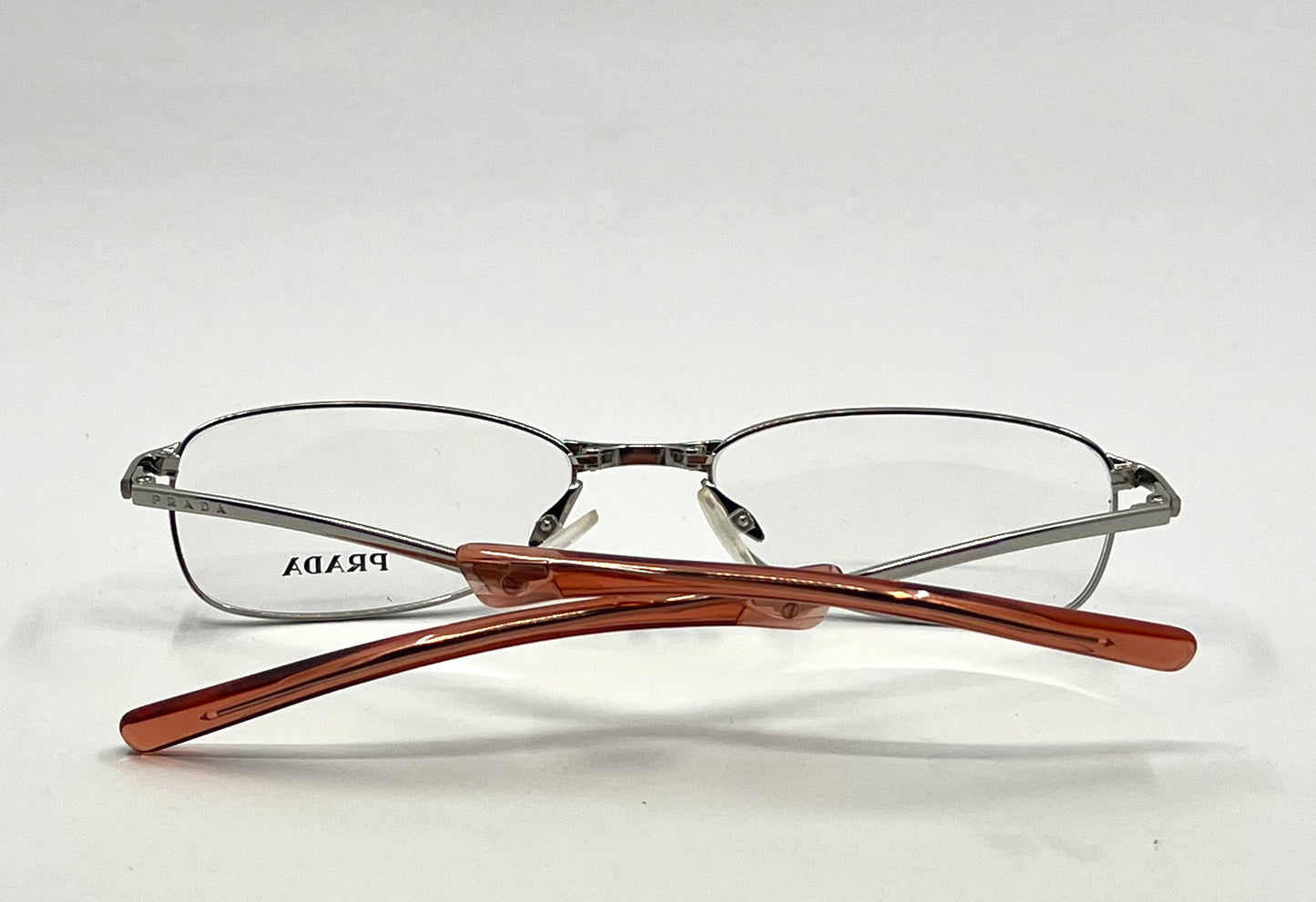 Prada Vpr 76C Vintage FOLDING Eyeglasses-Full Rim-Silver Orange Tips-Unworn-Italy