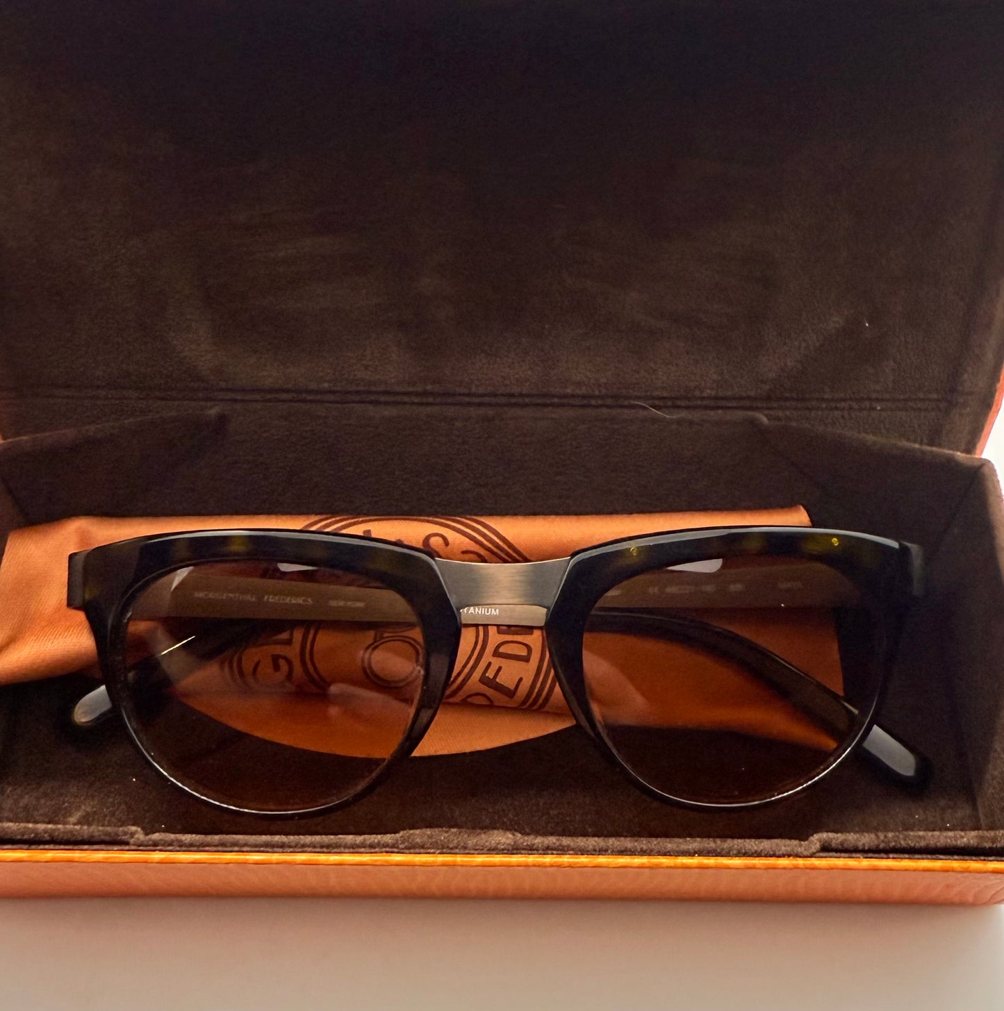 Morgenthal Frederics Maya Sunglasses – Handmade In Japan – Titanium & Acetate – Berko’S Designs Custom Gradient Lenses – New Full Kit