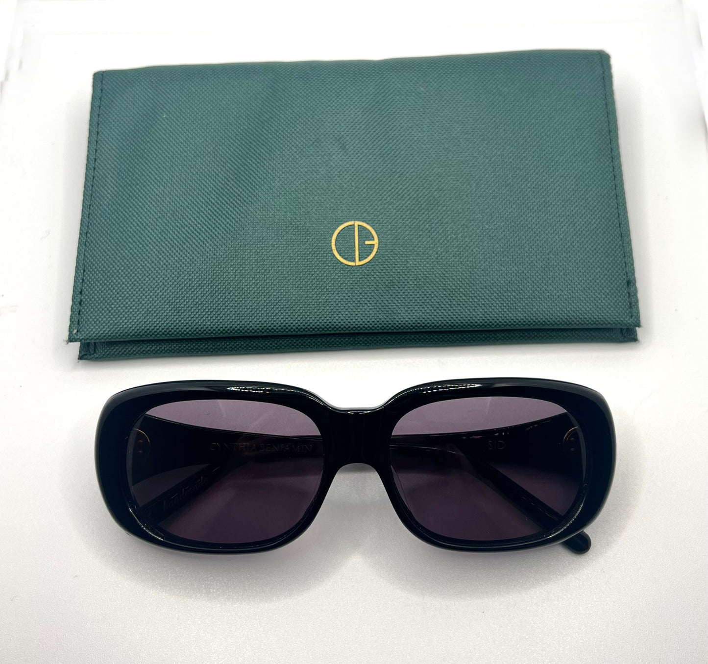 CYNTHIA BENJAMIN “SID” Handmade Sunglasses – Deep Navy Acetate with Violet Lenses – Brand New Full Kit