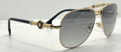 Versace 2236 1002|11 Gold Black Aviator Sunglasses Grey Gradient Made In Italy Nos