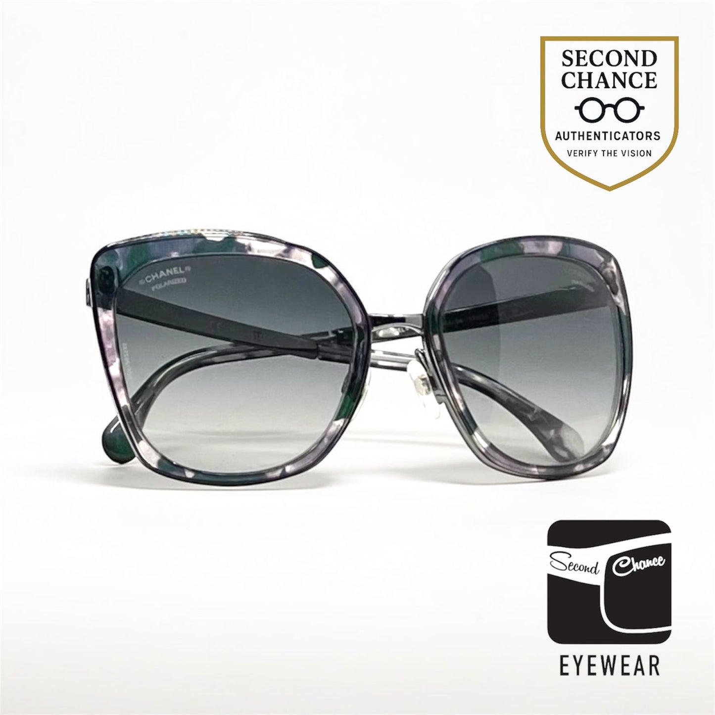 Chanel 4209 Polarized Sunglasses Grey Marble Italy 57-20 Deadstock