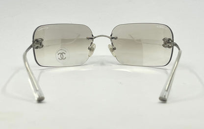Chanel 4017-D Silver Rimless Sunglasses Swarovski Cc Logo Deadstock
