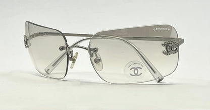 Chanel 4017-D Silver Rimless Sunglasses Swarovski Cc Logo Deadstock