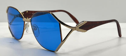 Silhouette M6186|30 Gold Shield Vintage Sunglasses W|New Solid Blue Custom Lenses-Unworn