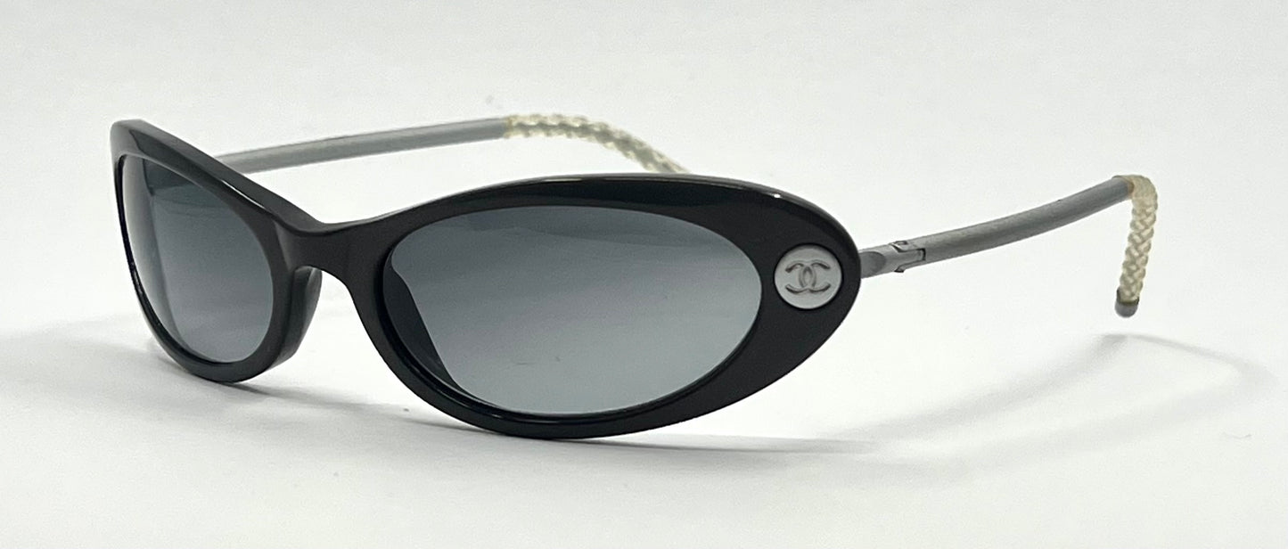Chanel 5035 5414/11 Y2K Vintage Sunglasses – Black Oval 51-17, Grey Lenses