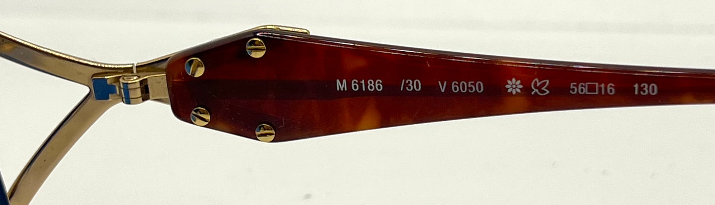 Silhouette M6186|30 Gold Shield Vintage Sunglasses W|New Solid Blue Custom Lenses-Unworn