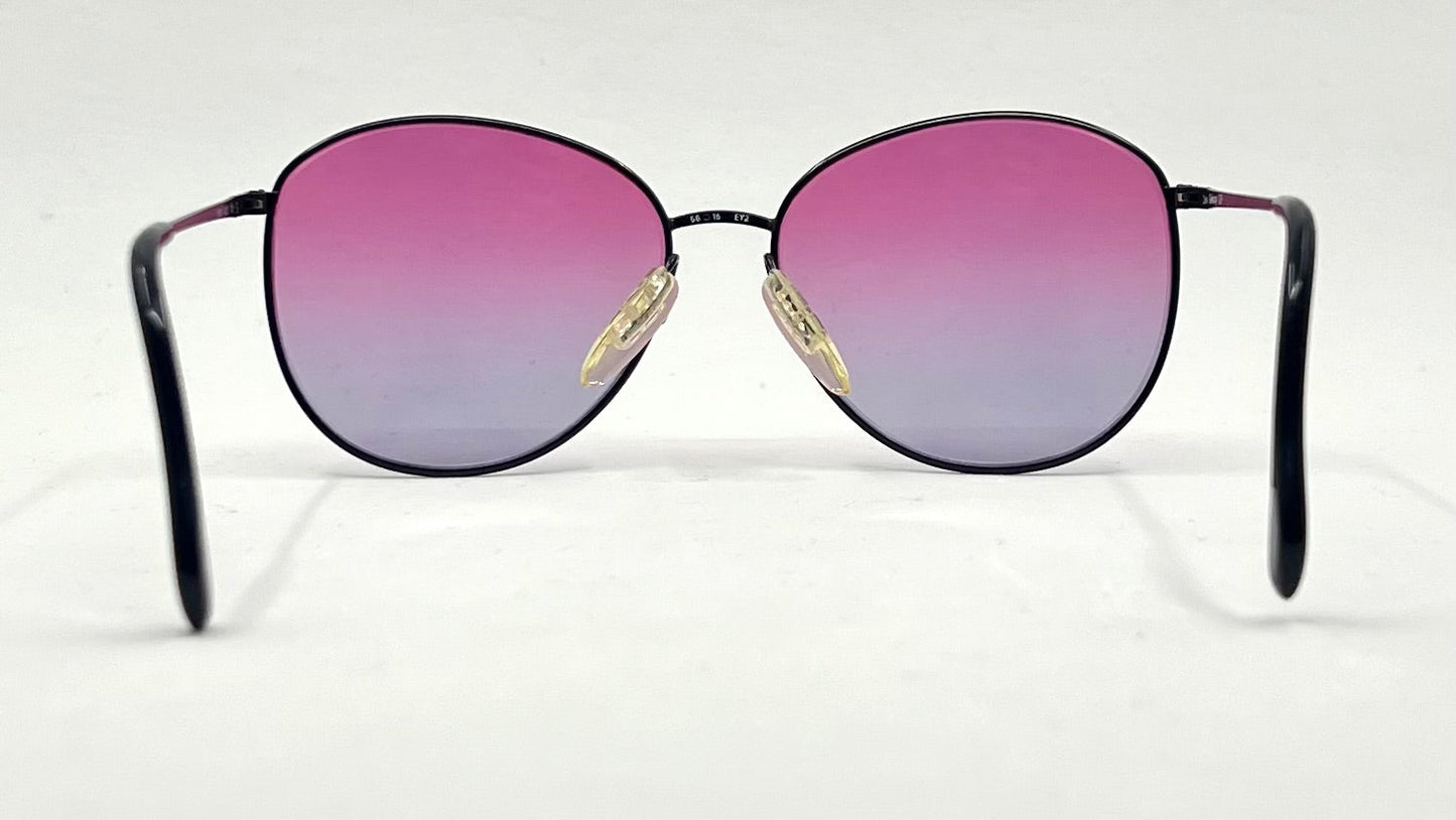 Zeiss Round Black Metal Vintage Sunglasses w/New Purple Fade Custom Lenses-56mm