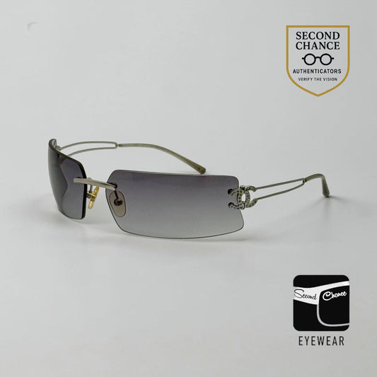 Chanel 4051-B Crystal CC Rimless Shield Sunglasses 170/76 Unworn Original Case