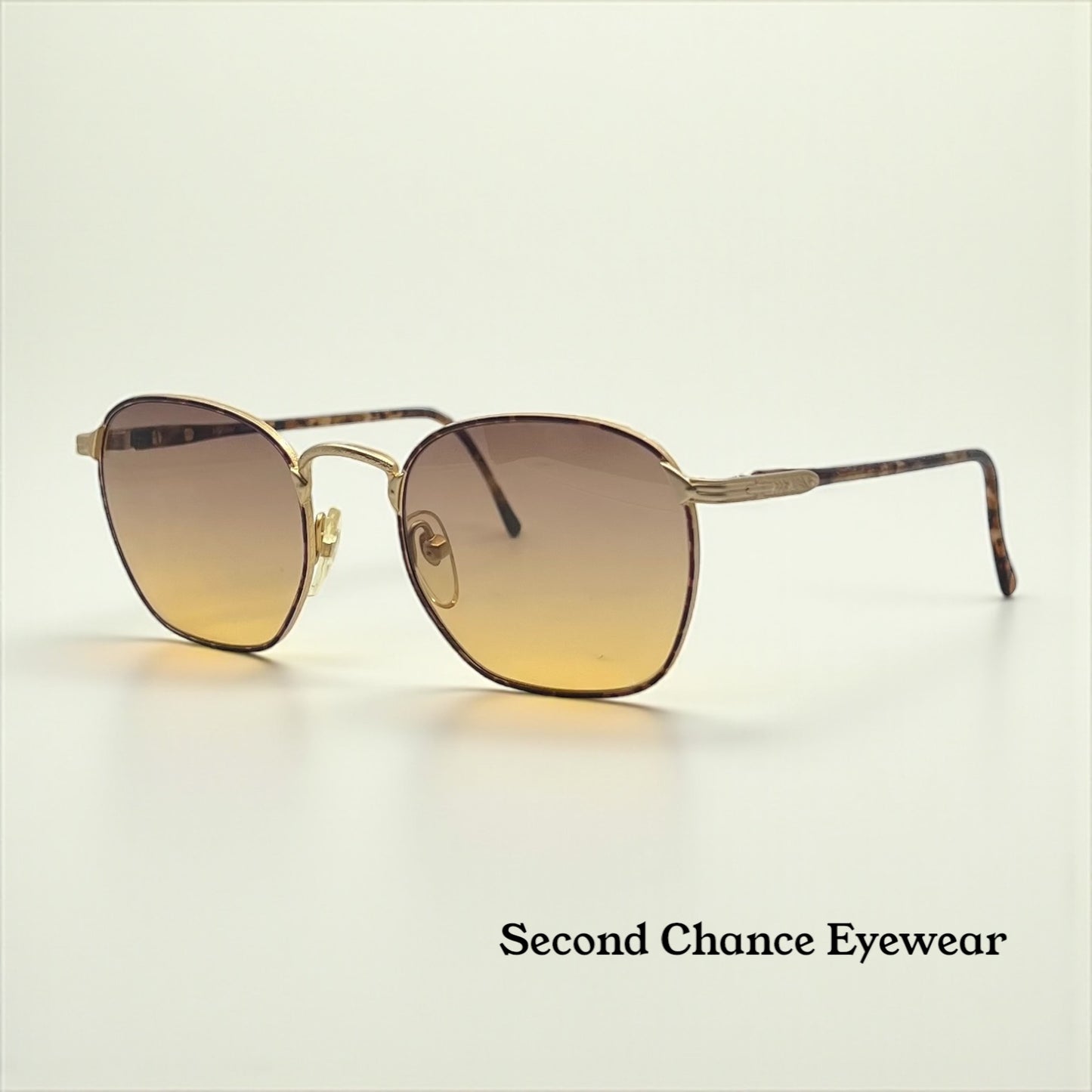 Byblos 543 Vintage Gold Tortoise Sunglasses-New Espresso/Amber Fade Custom Lenses