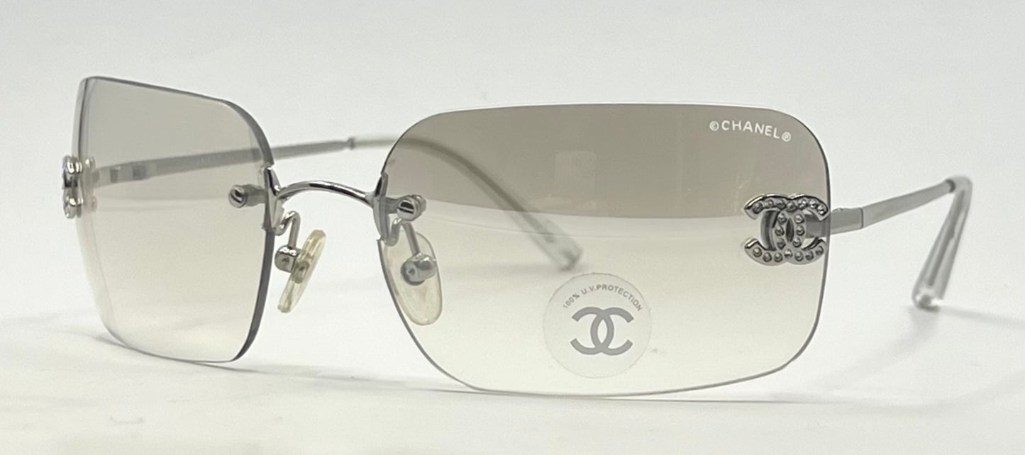 Chanel 4017-D Silver Rimless Sunglasses Swarovski Cc Logo Deadstock
