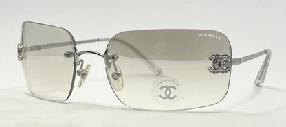 Chanel 4017-D Silver Rimless Sunglasses Swarovski Cc Logo Deadstock