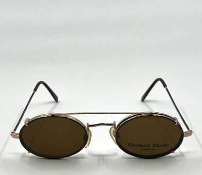 Giorgio Felini W1480 G|To Gold Oval Convertible Eyewear With Clip-On Vintage|Deadstock-Italy 49-20