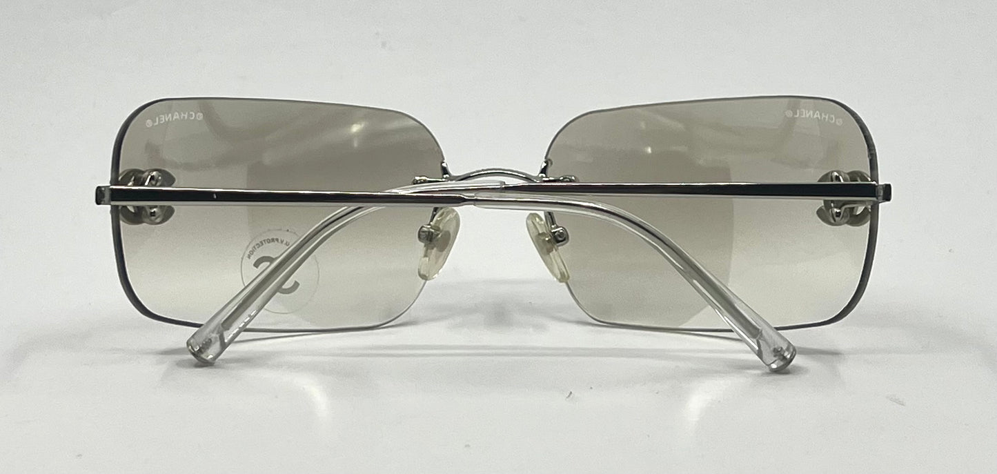 Chanel 4017-D Silver Rimless Sunglasses Swarovski Cc Logo Deadstock
