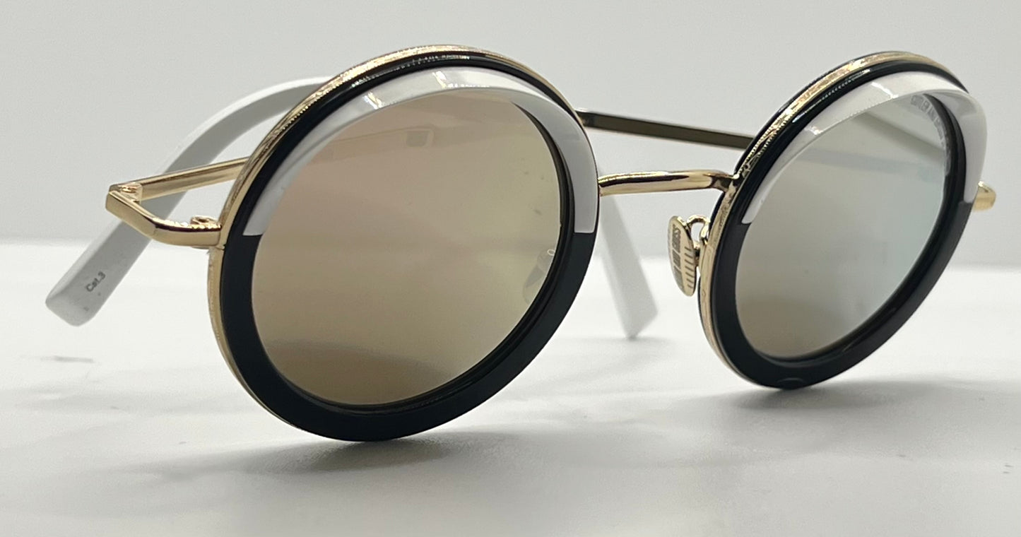 Cutler and Gross 1277 Round Sunglasses Gold|Black|White-New|Unworn-Full Kit-44mm