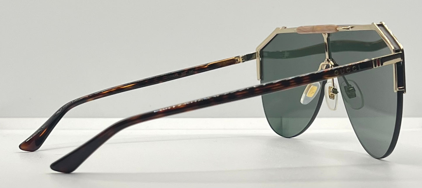 Gucci Gg0584S 002 Gold Green Shield Sunglasses Tortoise Temples – Full Kit