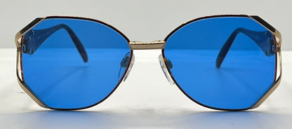 Silhouette M6186|30 Gold Shield Vintage Sunglasses W|New Solid Blue Custom Lenses-Unworn