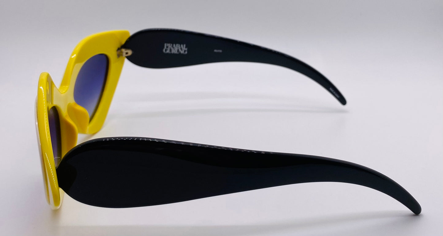 Linda Farrow X Prabal Gurung Pg|17|5 Cat-Eye Sunglasses-Bold Yellow & White Acetate With Gradient Blue Lenses
