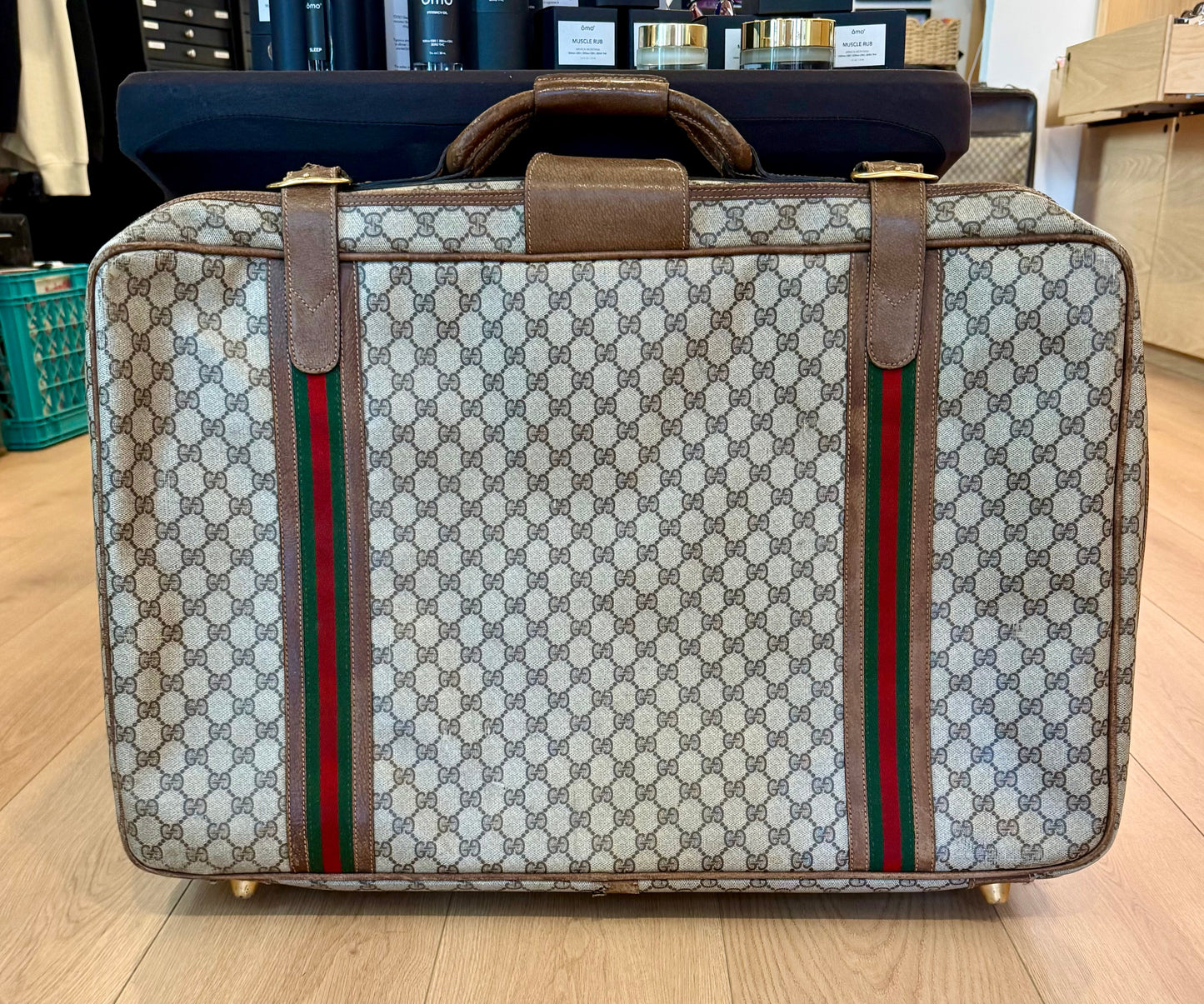 Vintage Gucci GG Supreme Web Stripe Suitcase 1980s Travel Case