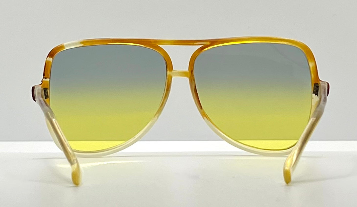 Greece Aviator Vintage Sunglasses-Transparent Amber Frame W|New, Custom Yellow Gradient Lenses-Pre-Owned