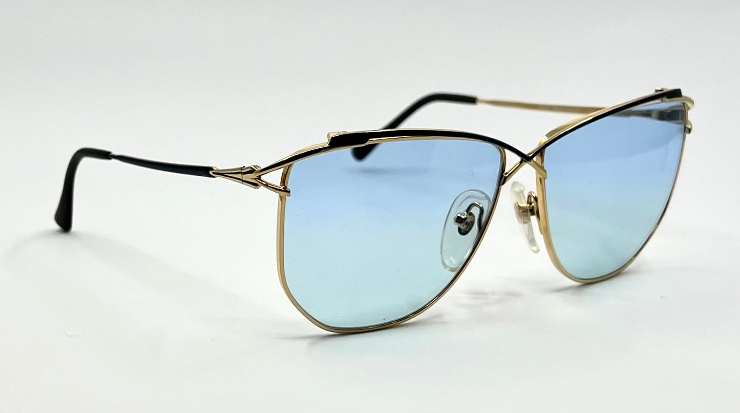 Halston 47 Vintage Sunglasses-Japan Gold w/New Solid Sky Blue Custom Lenses