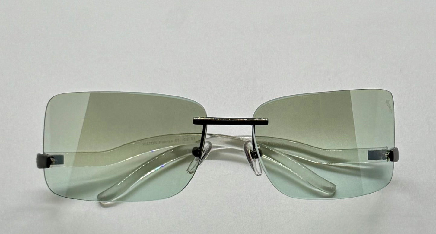Hilton Firenze ’03 – Vintage Deadstock Y2K Rimless Sunglasses – Green Gradient Italy