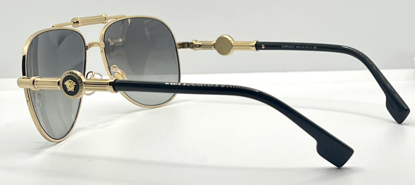 Versace 2236 1002|11 Gold Black Aviator Sunglasses Grey Gradient Made In Italy Nos