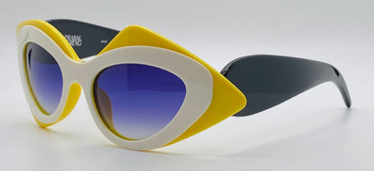 Linda Farrow X Prabal Gurung Pg|17|5 Cat-Eye Sunglasses-Bold Yellow & White Acetate With Gradient Blue Lenses