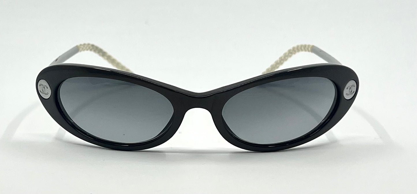 Chanel 5035 5414/11 Y2K Vintage Sunglasses – Black Oval 51-17, Grey Lenses