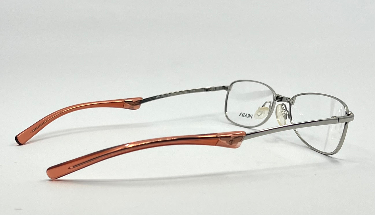 Prada Vpr 76C Vintage FOLDING Eyeglasses-Full Rim-Silver Orange Tips-Unworn-Italy