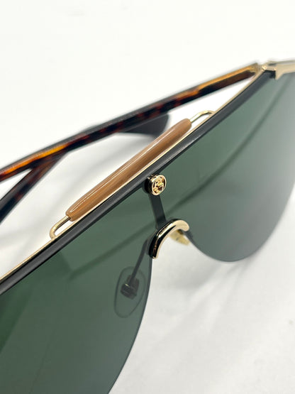 Gucci Gg0584S 002 Gold Green Shield Sunglasses Tortoise Temples – Full Kit