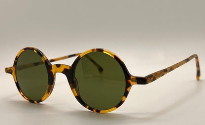Brand New-Morel Aime 90040C-Round Tortoise Acetate Sunglasses With Custom Green Glass Lenses
