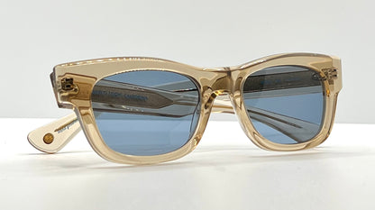 Garrett Leight Woz Bre Sunglasses Champagne 49-21 Blue Lens Full Kit Nwt
