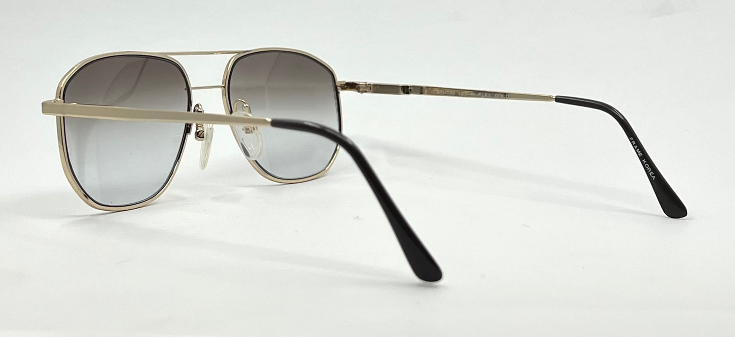 Studio 123-R-Flex Gold Aviator Sunglasses-New Gradient Custom Lenses-1970s Vintage