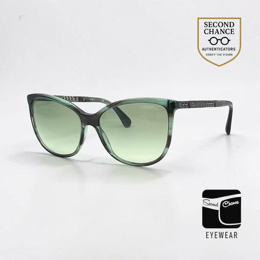CHANEL 5352-Green Cat Eye VINTAGE Sunglasses-UNWORN-Italy-59mm