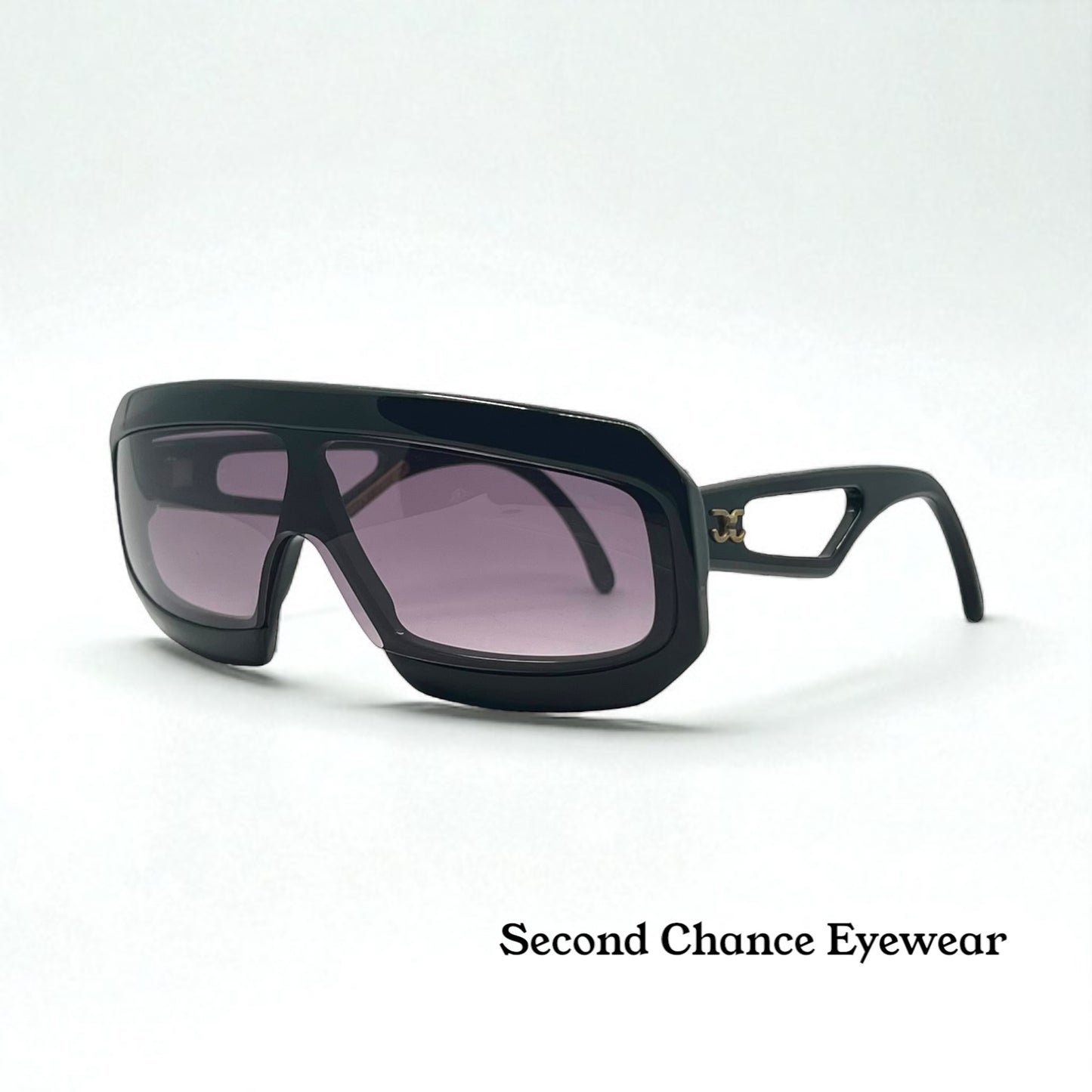 Claudia Carlotti Zenith CS-10 Vintage Shield Sunglasses Black/Gold Collector’s Cond