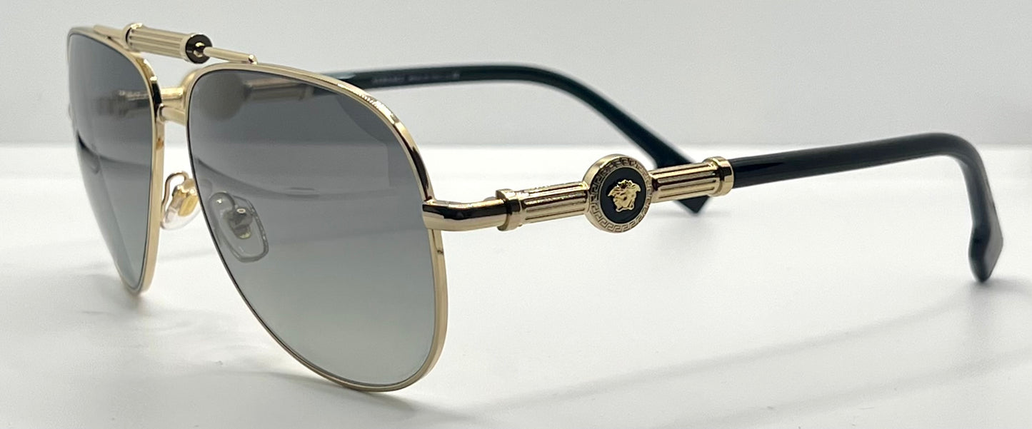 Versace 2236 1002|11 Gold Black Aviator Sunglasses Grey Gradient Made In Italy Nos