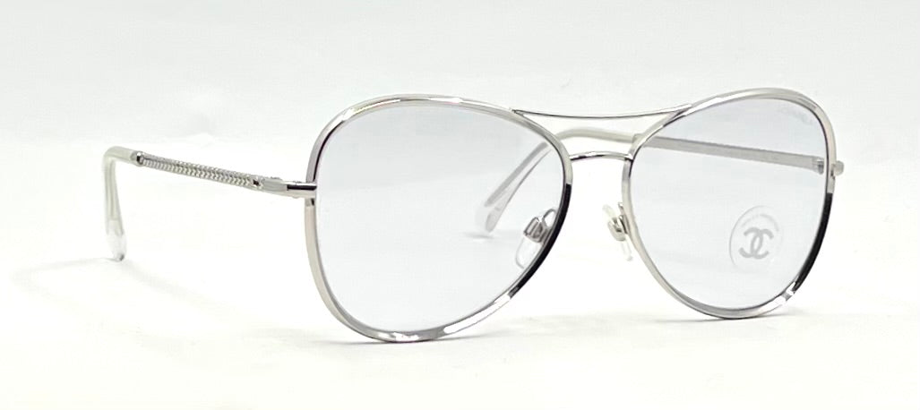 Chanel 2181-S 124 Silver Aviator Sunglasses 56-15 Unworn Italy