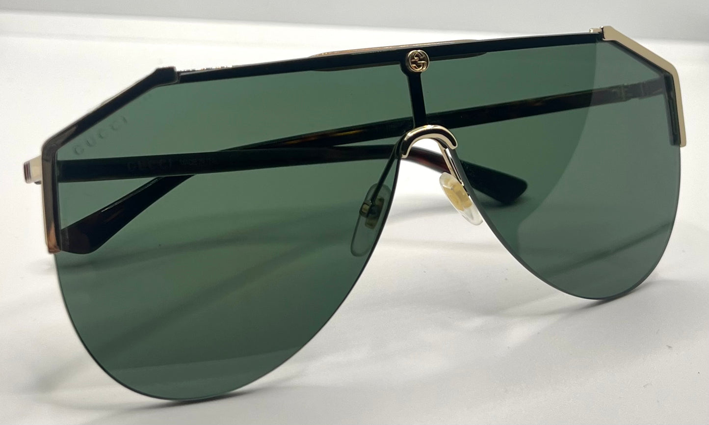 Gucci Gg0584S 002 Gold Green Shield Sunglasses Tortoise Temples – Full Kit