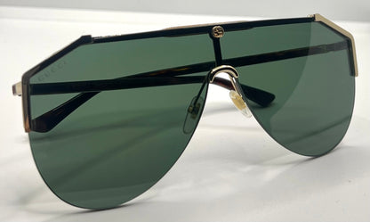 Gucci Gg0584S 002 Gold Green Shield Sunglasses Tortoise Temples – Full Kit