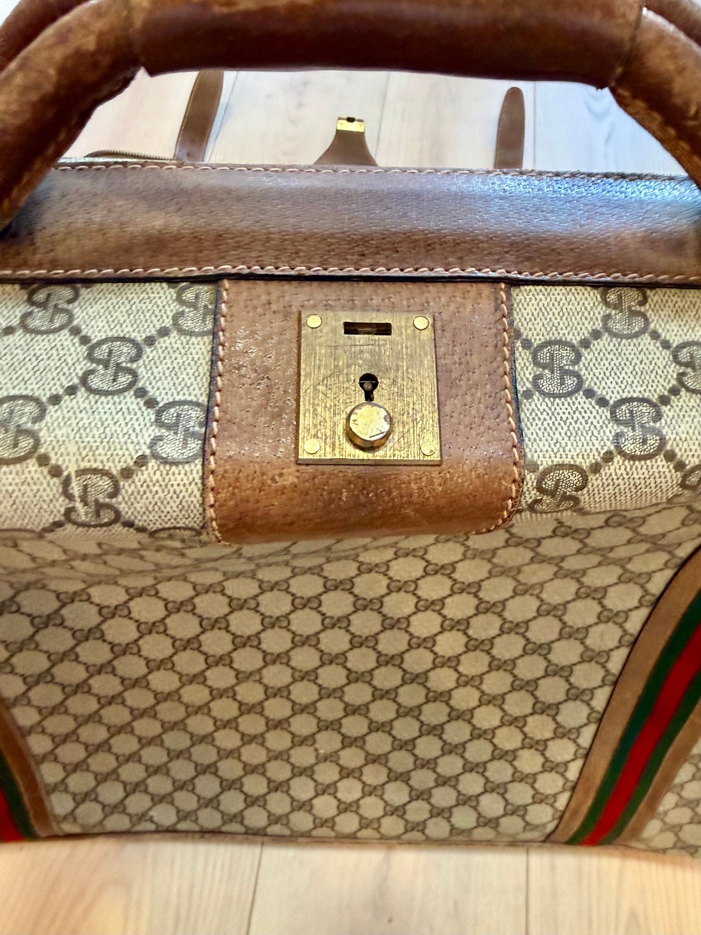 Vintage Gucci GG Supreme Web Stripe Suitcase 1980s Travel Case