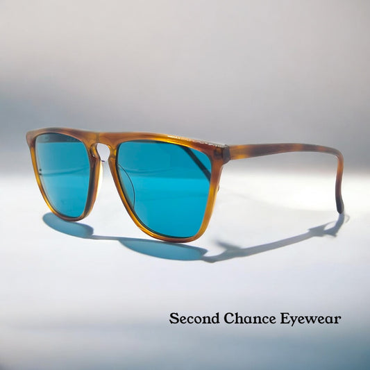 Gianni Versace 420 Vintage Sunglasses-Dark Amber Honey Frame w|New, Custom Aqua Lenses-Unworn
