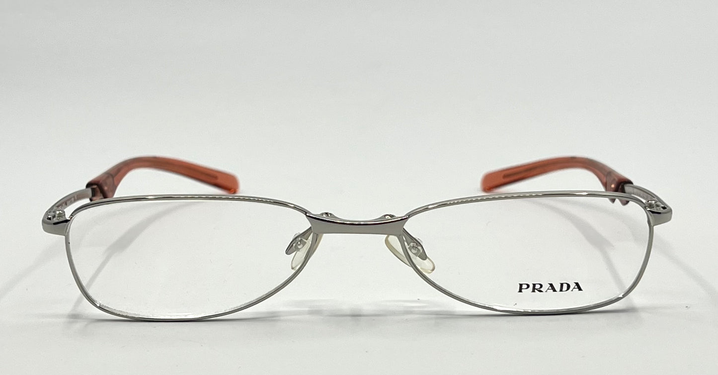 Prada Vpr 76C Vintage FOLDING Eyeglasses-Full Rim-Silver Orange Tips-Unworn-Italy