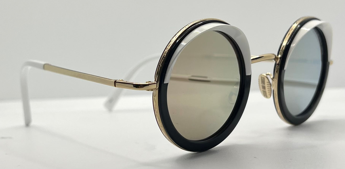 Cutler and Gross 1277 Round Sunglasses Gold|Black|White-New|Unworn-Full Kit-44mm