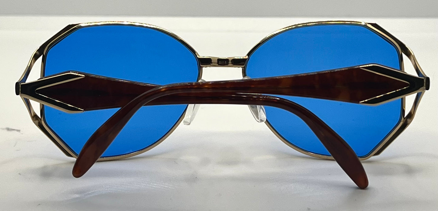Silhouette M6186|30 Gold Shield Vintage Sunglasses W|New Solid Blue Custom Lenses-Unworn