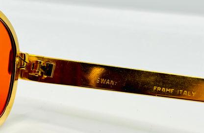 Swan Medici 50420 Vintage Sunglasses-Gold Textured Frame W|New, Custom “Tuscan Flame” Lenses-Deadstock-Italy