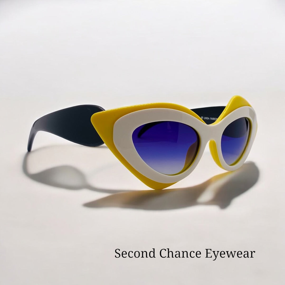 Linda Farrow X Prabal Gurung Pg|17|5 Cat-Eye Sunglasses-Bold Yellow & White Acetate With Gradient Blue Lenses