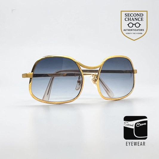 RPS Italy Gold Metal Vintage Sunglasses-New Blue Gradient Custom Tinted Lesnes